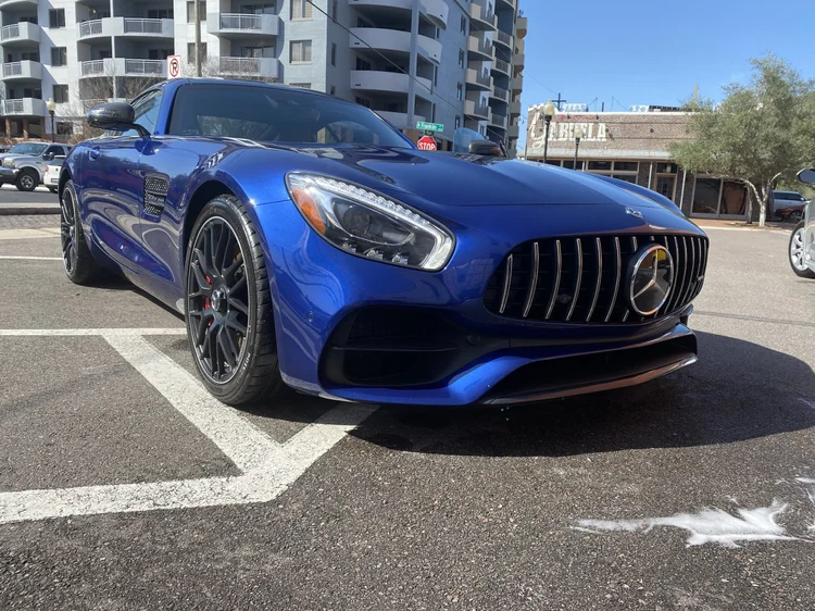 Blue Mercedes-AMG GT with a ceramic coating gloss finish in Tampa