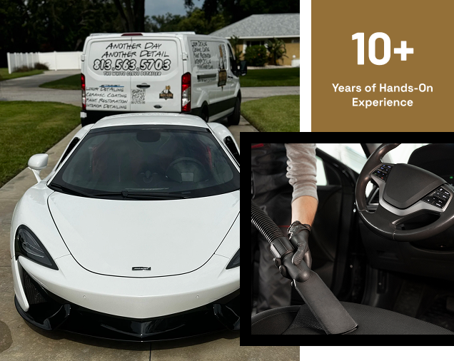 The White Glove Detailer mobile detailing van and a white McLaren, backed by 10 plus years of hands on experience
