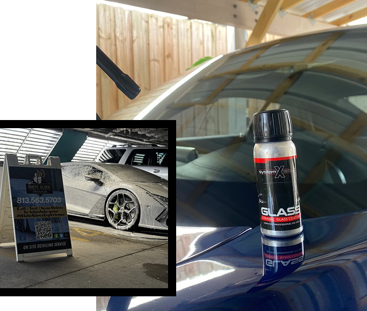 Ceramic coating applied to a blue vehicle during a mobile detail in Tampa Bay