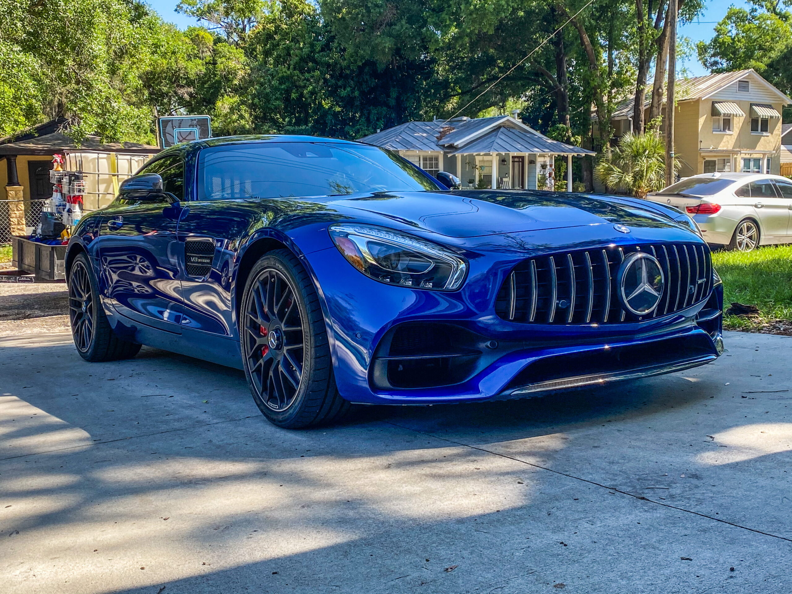 Blue Mercedes-AMG GT after a full exterior detail in Tampa FL