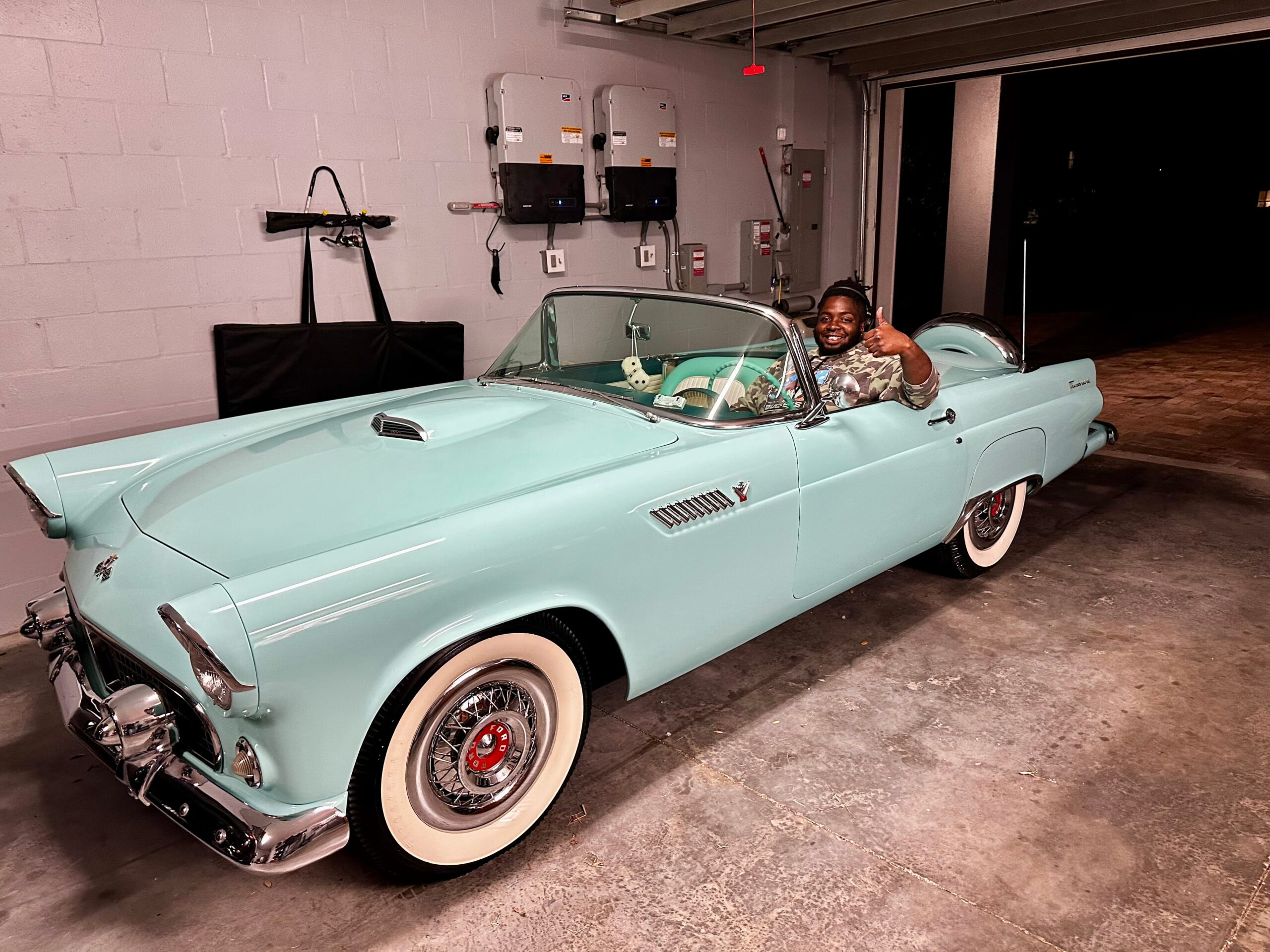 Classic Ford Thunderbird convertible detailed in a Tampa Bay garage
